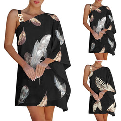 Women's Printed Chain Strap Half Off-shoulder Dress