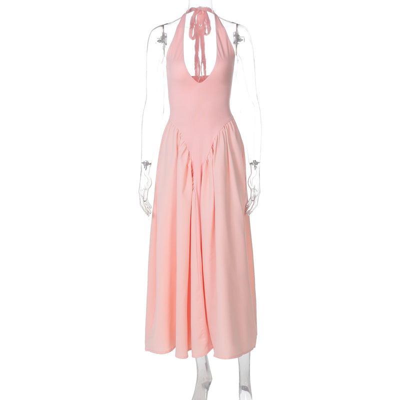 Halter Elegant Large Swing Skirt Dress Women's Clothing