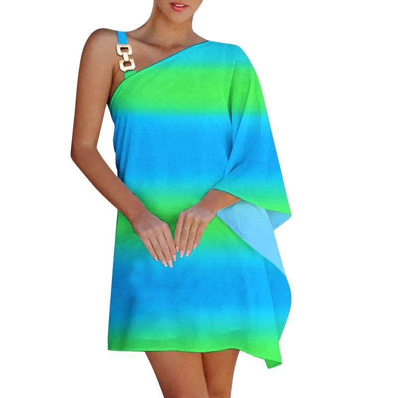 Women's Printed Chain Strap Half Off-shoulder Dress