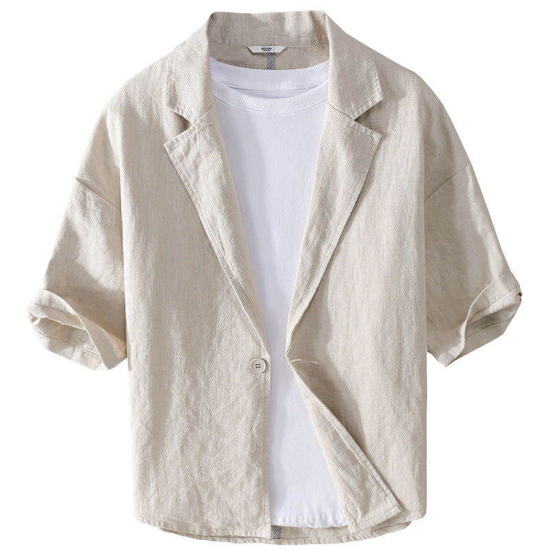 Drop Shoulder Short Sleeve Leisure Suit Linen Loose