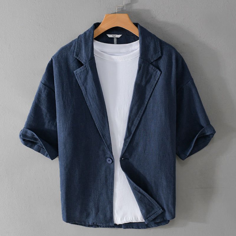 Drop Shoulder Short Sleeve Leisure Suit Linen Loose