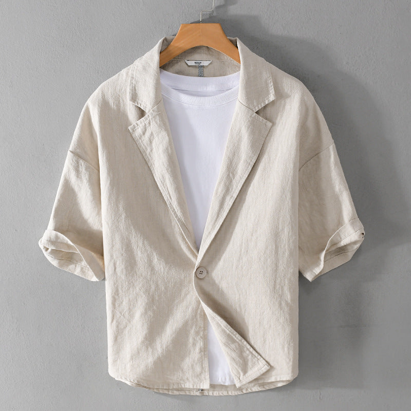 Drop Shoulder Short Sleeve Leisure Suit Linen Loose