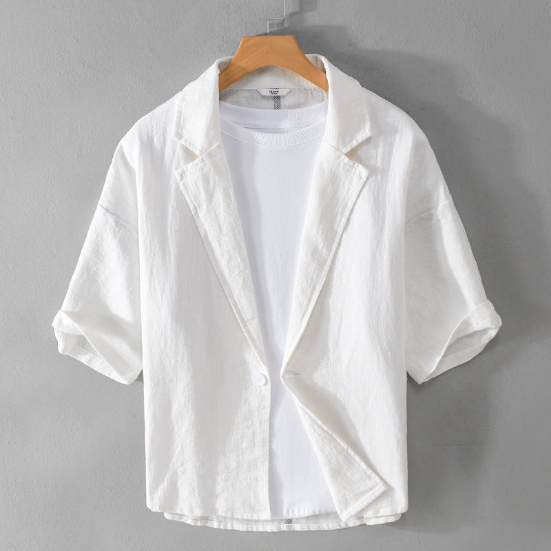 Drop Shoulder Short Sleeve Leisure Suit Linen Loose