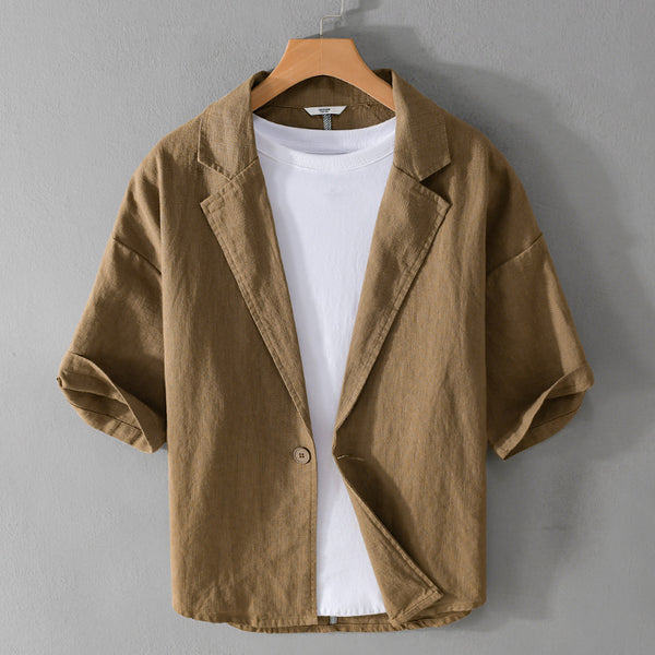 Drop Shoulder Short Sleeve Leisure Suit Linen Loose