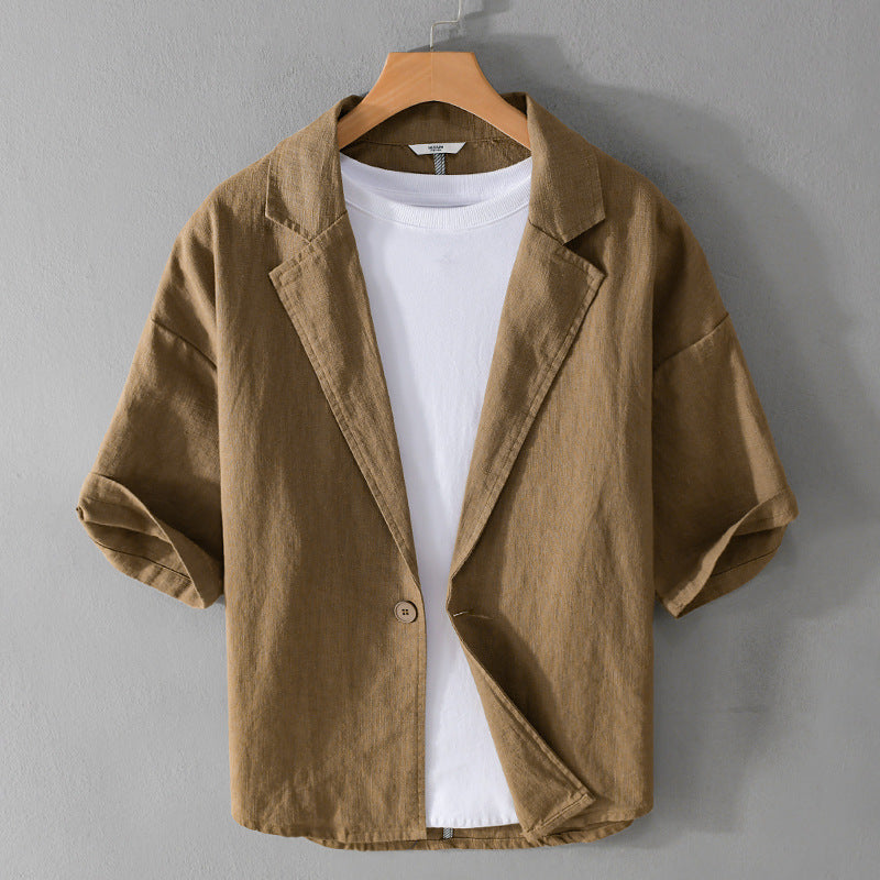 Drop Shoulder Short Sleeve Leisure Suit Linen Loose