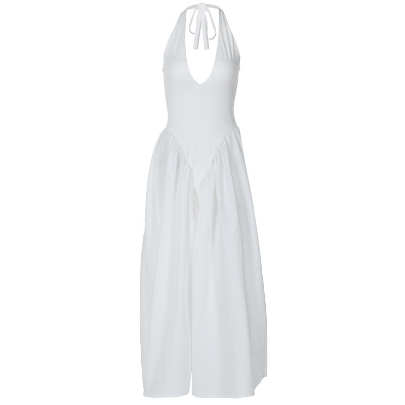 Halter Elegant Large Swing Skirt Dress Women's Clothing